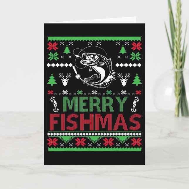 Tarjeta Ropa de Pescado de Navidad B Feo de Pesca  (Anverso)