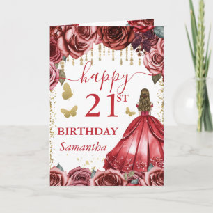 Tarjeta Ropa roja de cabello rubio Princesa Cumpleaños