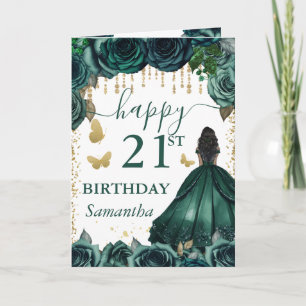 Tarjeta Ropa verde esmeralda Ropa negra Princesa cumpleaño