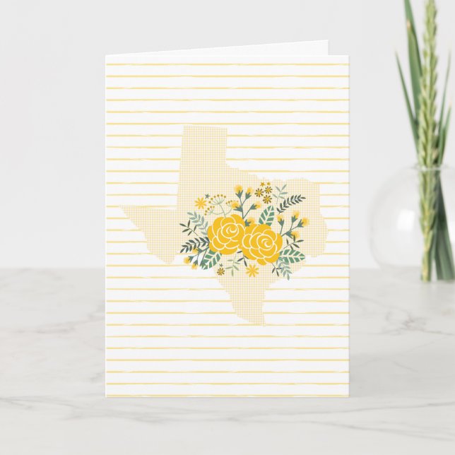 Tarjeta Rosa amarilla de Texas - Estado de Gingham con Ros (Anverso)