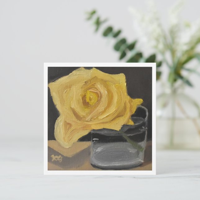 Tarjeta Rosa amarilla en vidrio (Anverso de pie)