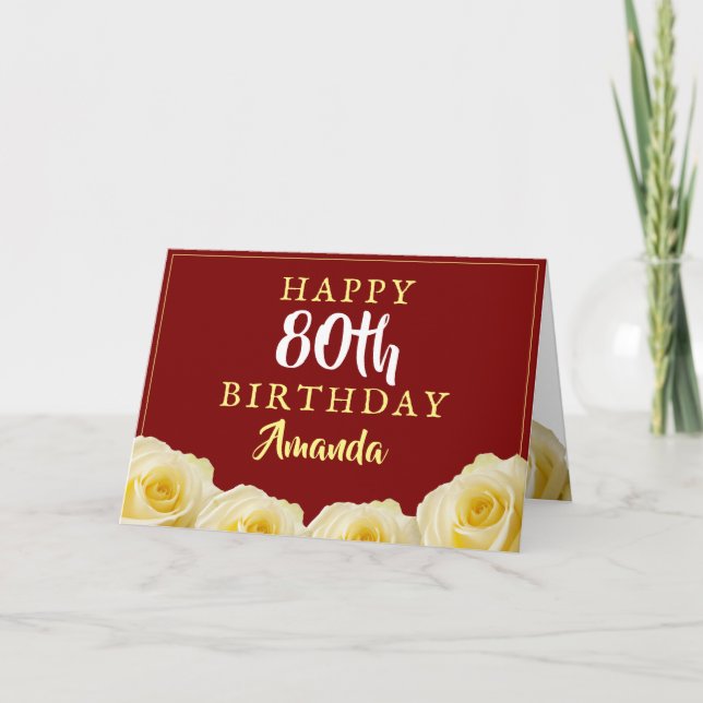 Tarjeta Rosa Amarilla Floral Cumpleaños 80 (Anverso)