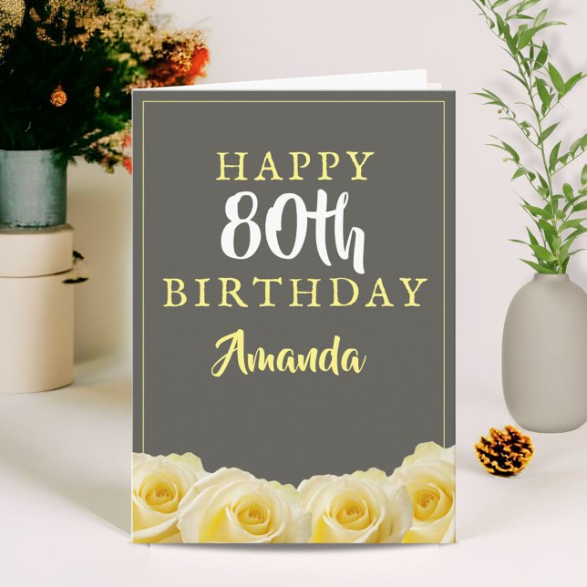 Tarjeta Rosa Amarilla Floral Cumpleaños 80 (Subido por el creador)
