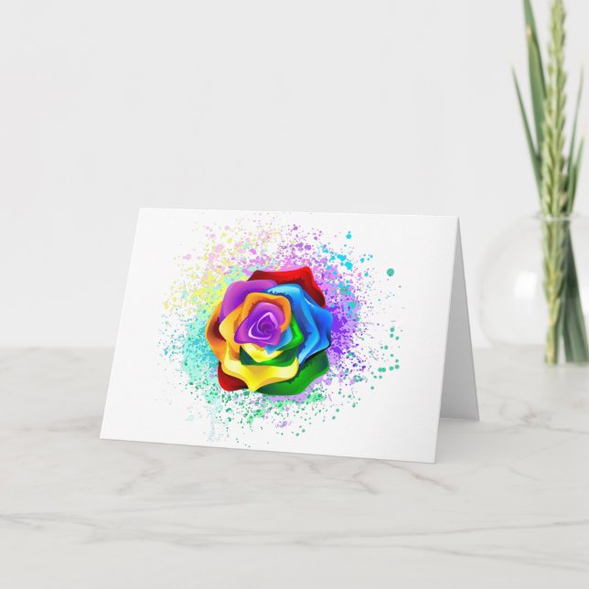 Tarjeta Rosa arcoiris colorido (Anverso)
