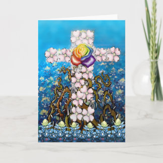 Tarjeta Rosa arcoiris de la Cruz Floral