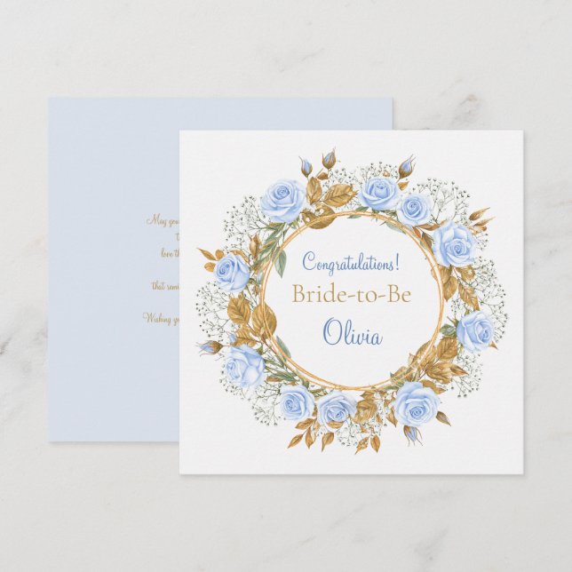 Tarjeta Rosa Azul Besada en Oro Nupcial (Anverso / Reverso)
