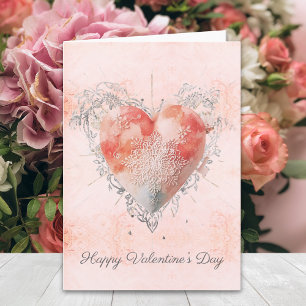 Tarjeta Rosa Barroco Encaje Corazón Sagrado Día de San Val