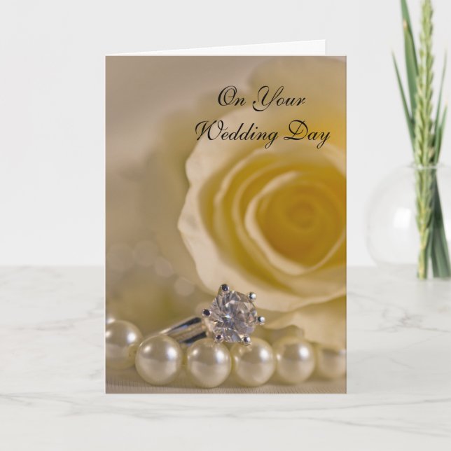 Tarjeta Rosa blanca, anillo y Boda de la familia ampollada (Anverso)