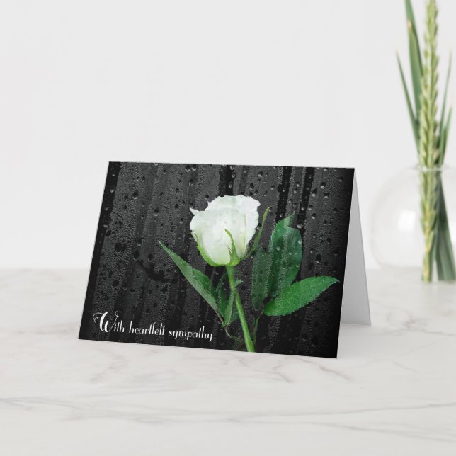 Tarjeta Rosa Blanca con gotas de lluvia (Anverso)