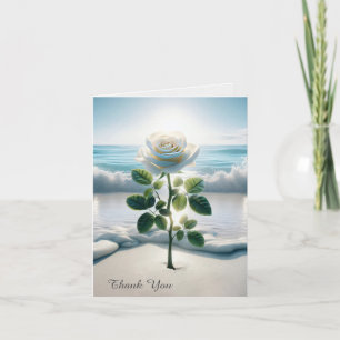 Tarjeta Rosa Blanca En Arena De Playa