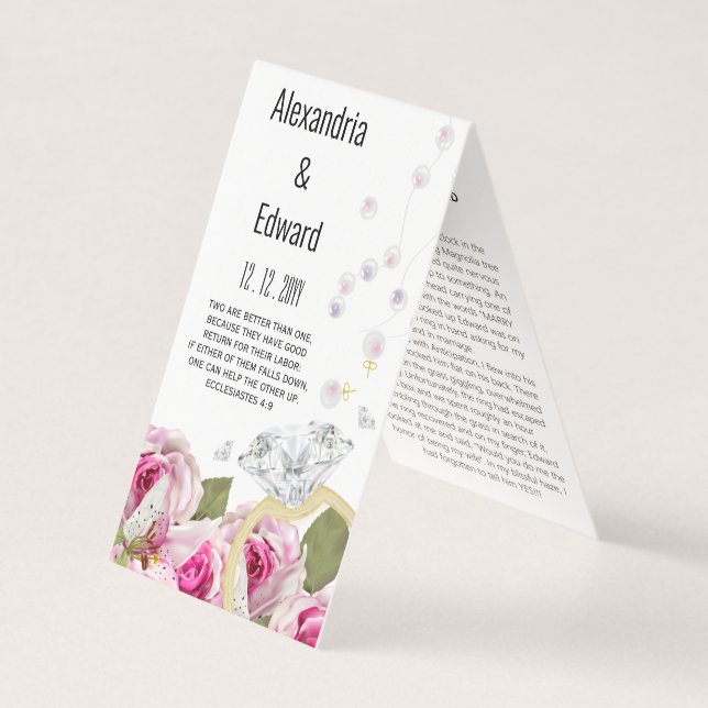 Tarjeta Rosa Boda de compromiso de anillo de diamante (Anverso)