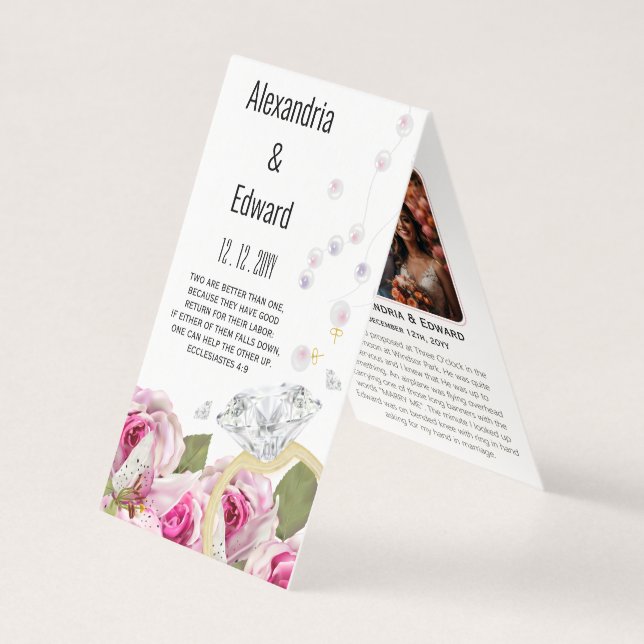 Tarjeta Rosa Boda de compromiso de anillo de diamantes (Anverso)