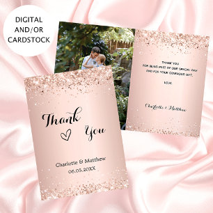 Tarjeta Rosa boda de fotos de oro gracias
