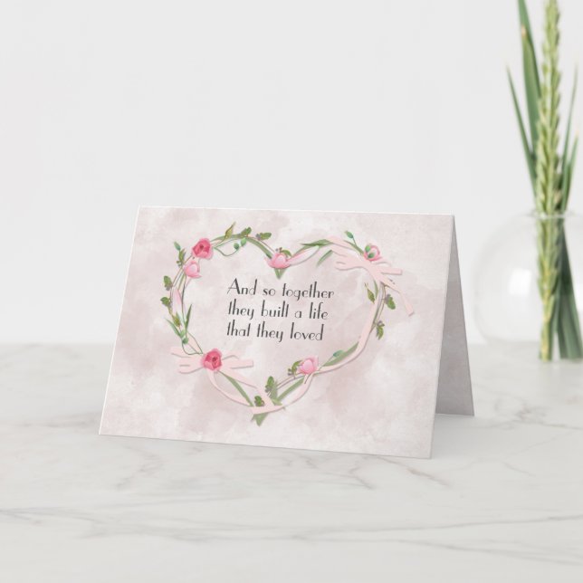 Tarjeta Rosa Boda rosa Corazón (Anverso)
