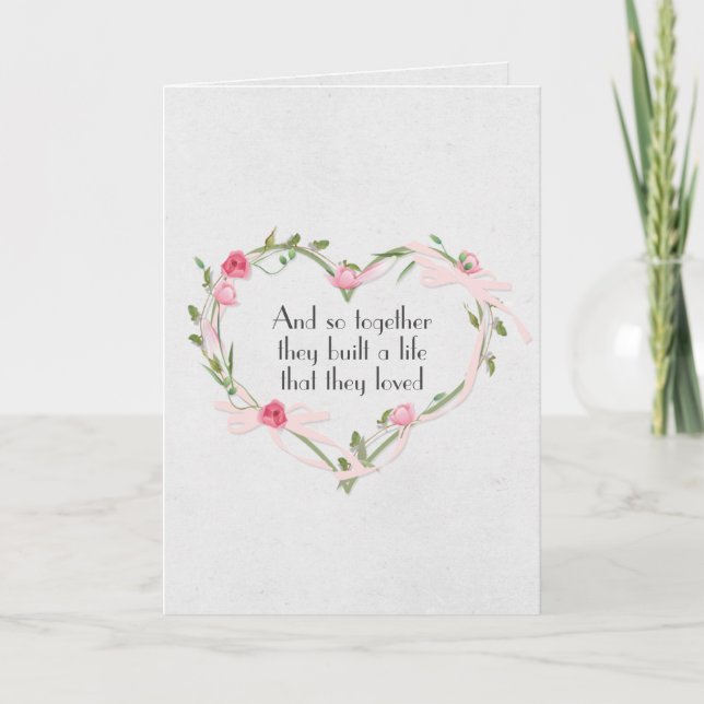 Tarjeta Rosa Boda rosa Corazón (Anverso)
