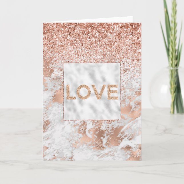 Tarjeta Rosa bonito Purpurina de Mármol Blanco Glitzy (Anverso)