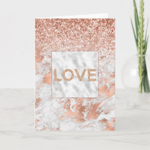 Tarjeta Rosa bonito Purpurina de Mármol Blanco Glitzy