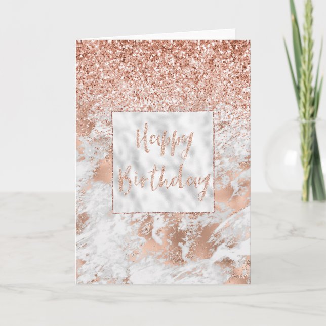 Tarjeta Rosa bonito Purpurina de Mármol Blanco Glitzy (Anverso)