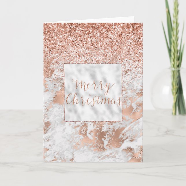 Tarjeta Rosa bonito Purpurina de Mármol Blanco Glitzy (Anverso)