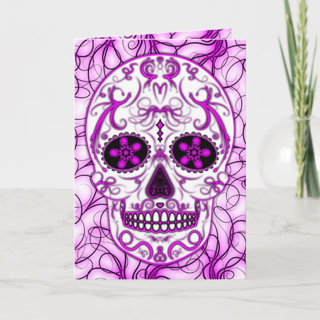 Tarjeta Rosa caliente en rosa - Día de la Calavera del Azú (Anverso)