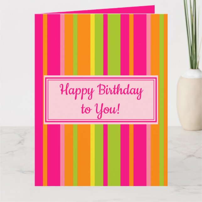 Tarjeta Rosa caliente, verde animo, Naranja y cumpleaños a (Anverso)