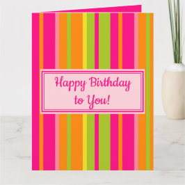 Tarjeta Rosa caliente, verde animo, Naranja y cumpleaños a