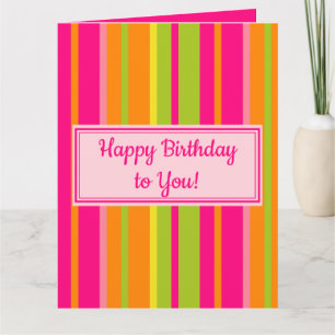 Tarjeta Rosa caliente, verde animo, Naranja y cumpleaños a