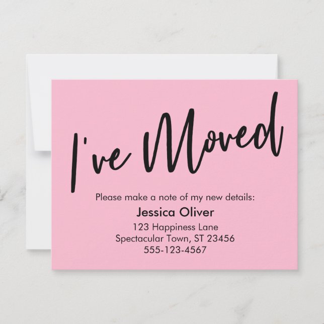 Tarjeta Rosa Claro de Letra Moderna "Me He Mudado" (Anverso)