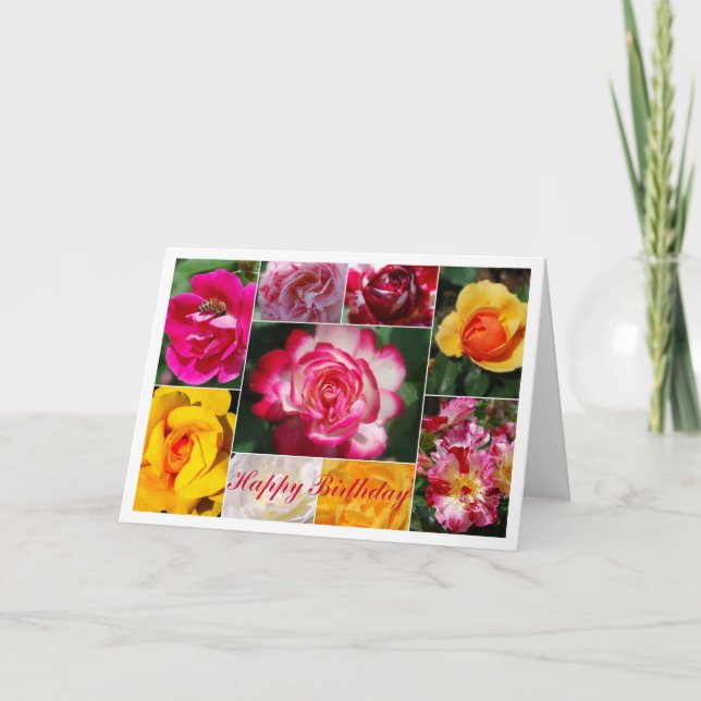 Tarjeta Rosa Collage Happy Birthday Card (Anverso)