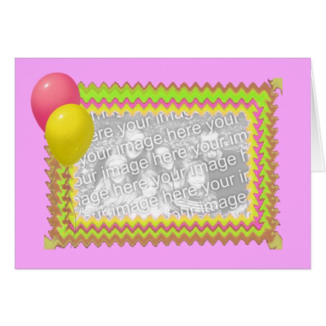 Tarjeta rosa con globos (Anverso (Horizontal))