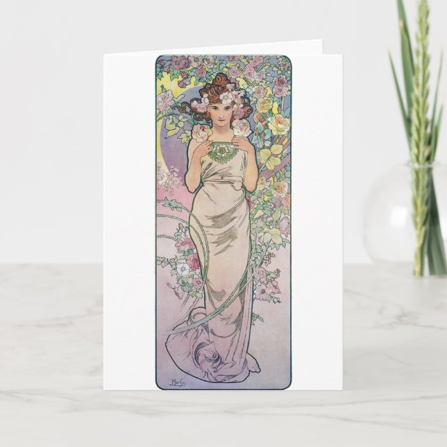 Tarjeta Rosa (Cuatro Flores), Alphonse Mucha (Anverso)