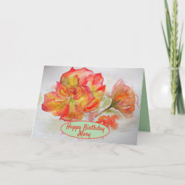 Tarjeta Rosa de acuarela naranja Pintar Jardín Floral