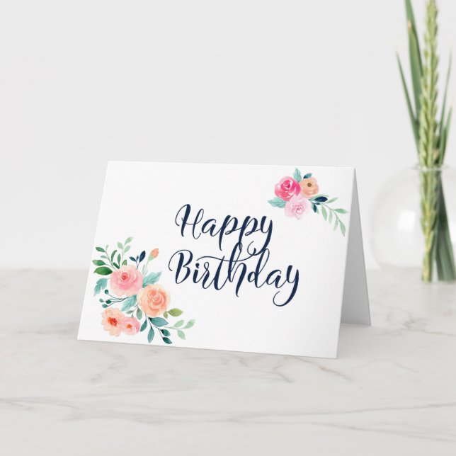 Tarjeta Rosa de acuarela suave Diseño Cumpleaños en blanco (Anverso)