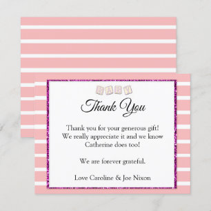 Tarjeta rosa de agradecimiento de Baby Shower