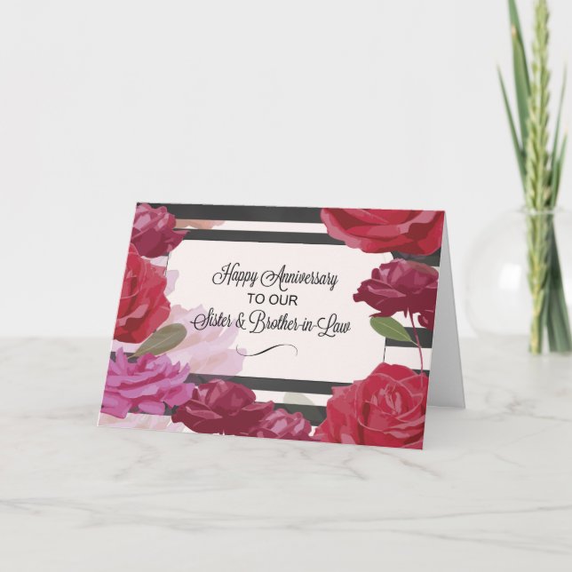 Tarjeta Rosa de aniversario de la hermana y del Boda cuñad (Anverso)
