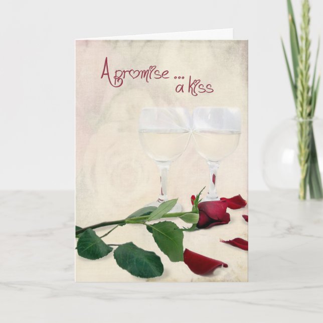 Tarjeta Rosa de aniversario y vino (Anverso)