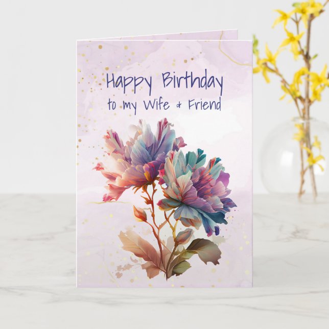 Tarjeta Rosa de arte gráfico y esposa de cumpleaños (flor amarilla)