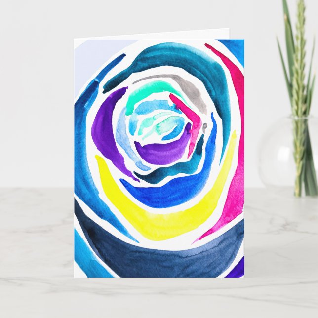 Tarjeta Rosa de arte pop azul acuarela (Anverso)