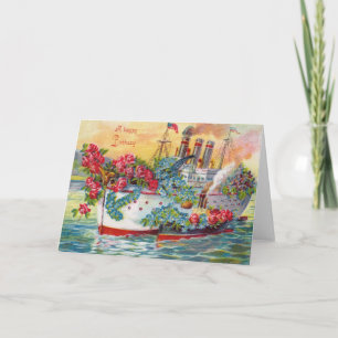 Tarjeta Rosa de barco de vapor me olvida no oceánico