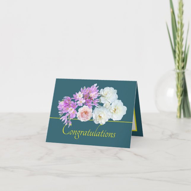 Tarjeta Rosa de Bouquet amarillo verde cruza felicitacione (Anverso)