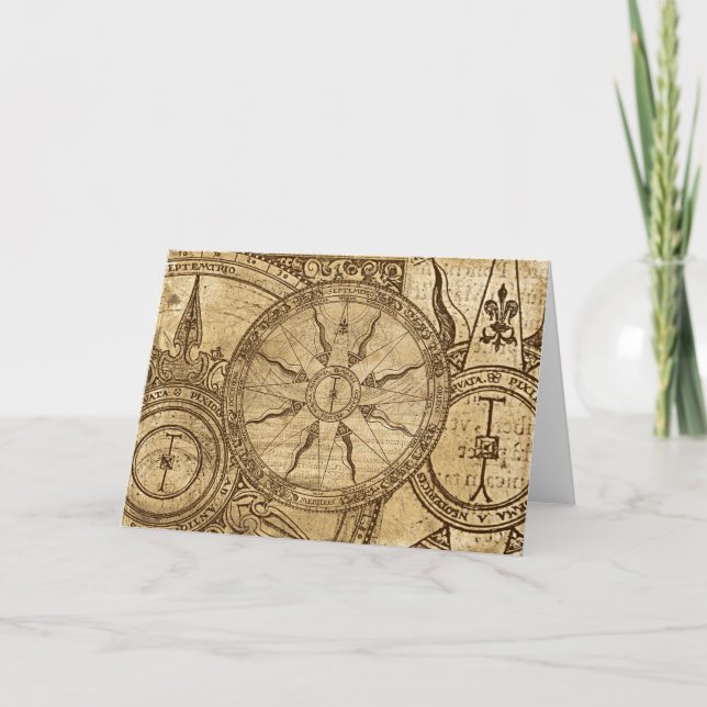 Tarjeta Rosa de brújula antigua (Anverso)