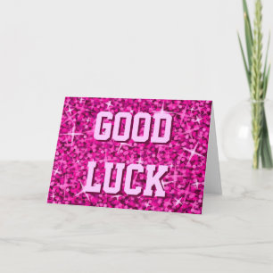 Tarjeta rosa de "Buena Suerte" Glitz