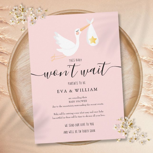 Tarjeta rosa de cancelación de Baby Shower Sprinkl (Baby Shower Sprinkle Cancellation Pink Card)