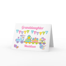 Tarjeta rosa de conejo de trenes de Pascua Feliz