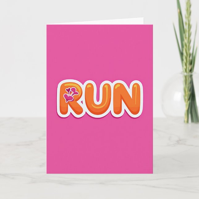 Tarjeta rosa de corazones de correr (Anverso)