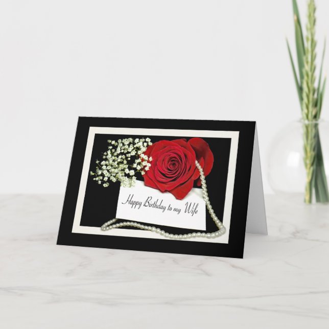 Tarjeta Rosa de cumpleaños para esposa (Anverso)