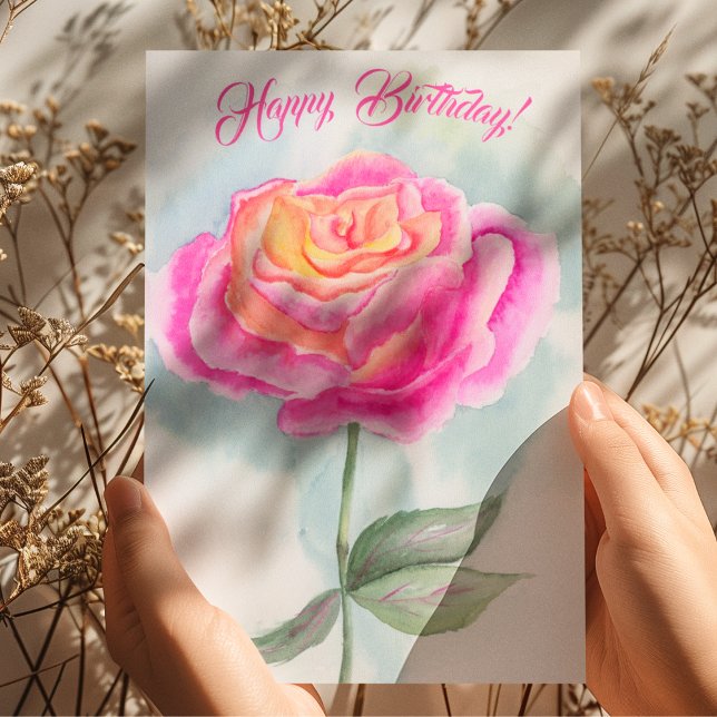 Tarjeta Rosa de cumpleaños pintada a mano con acuarela Fel (Subido por el creador)