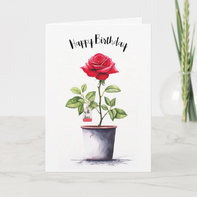 Tarjeta Rosa de cumpleaños rojo acuarela (Anverso)
