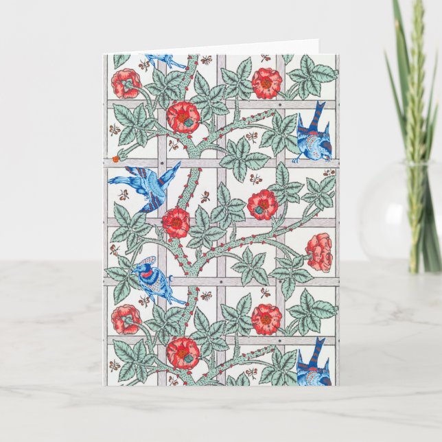 Tarjeta Rosa de escalada y pequeño pájaro, William Morris (Anverso)
