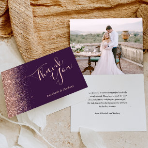 Tarjeta Rosa de fotos Purpurina de oro Boda púrpura gracia